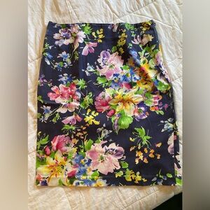 Blue Floral Stretchy Cotton Skirt